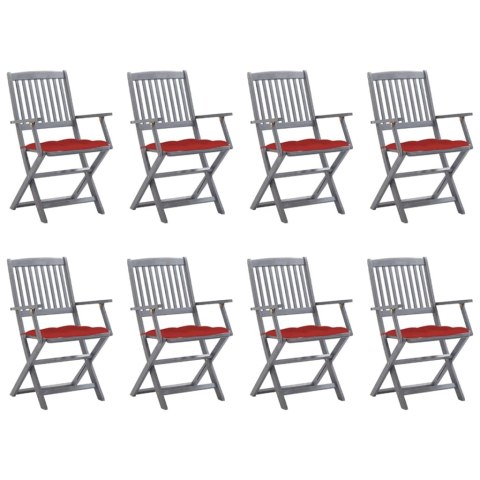 VidaXL Składane krzesła ogrodowe z poduszkami, 8 szt., drewno akacjowe