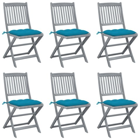 VidaXL Składane krzesła ogrodowe, 6 szt., poduszki, drewno akacjowe