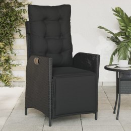 VidaXL Rozkładany fotel ogrodowy z podnóżkiem, czarny polirattan