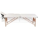 VidaXL Składany stół do masażu z drewnianą ramą, 2 strefy, kremowy