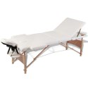 VidaXL Składany stół do masażu z drewnianą ramą, 3 strefy, kremowy