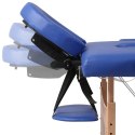 VidaXL Składany stół do masażu z drewnianą ramą, 2 strefy, niebieski