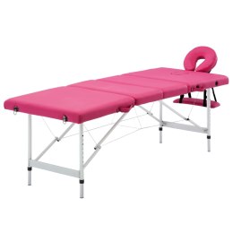 VidaXL Składany stół do masażu, 4-strefowy, aluminiowy, różowy