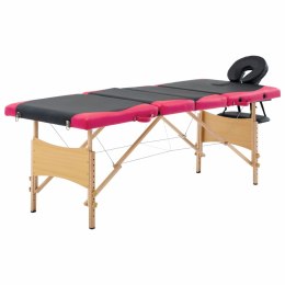 VidaXL Składany stół do masażu, 4-strefowy, drewniany, czarno-różowy