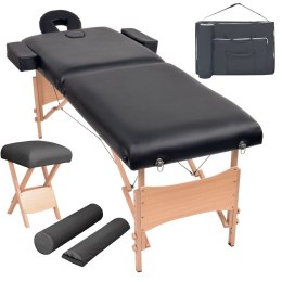 VidaXL Składany stół do masażu ze stołkiem, 2-strefowy, czarny