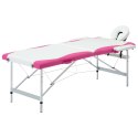 VidaXL Składany stół do masażu, 2-strefowy, aluminiowy, biało-różowy