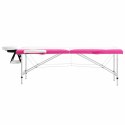 VidaXL Składany stół do masażu, 2-strefowy, aluminiowy, biało-różowy