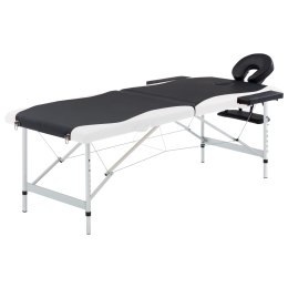 VidaXL Składany stół do masażu, 2-strefowy, aluminiowy, czarno-biały