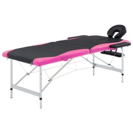 VidaXL Składany stół do masażu, 2-strefowy, aluminiowy, czarno-różowy