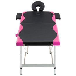 VidaXL Składany stół do masażu, 2-strefowy, aluminiowy, czarno-różowy
