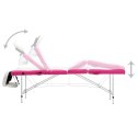 VidaXL Składany stół do masażu, 4-strefowy, aluminiowy, biało-różowy