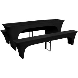 VidaXL Rozciągliwe pokrowce na stół i ławki, czarne, 220 x 50 x 80 cm
