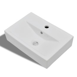 VidaXL Prostokątna umywalka z otworem przelewowym i na kran, biała