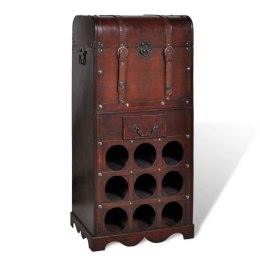 VidaXL Drewniany stojak na 9 butelek z kufrem i szufladą