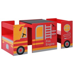 VidaXL 3-częściowy zestaw mebli dla dzieci, wóz strażacki, drewno