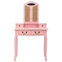 VidaXL Toaletka ze stołkiem, różowa, 80x69x141 cm, drewno paulowni