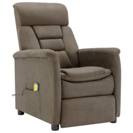 VidaXL Rozkładany fotel masujący, taupe, sztuczna skóra zamszowa