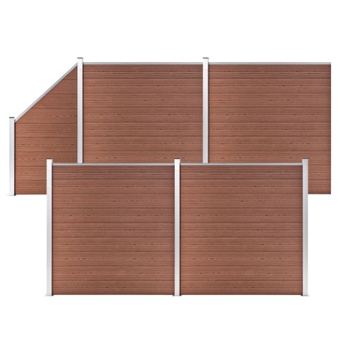 VidaXL Ogrodzenie WPC, 4 panele kwadratowe, 1 skośny, 792x186 cm, brąz