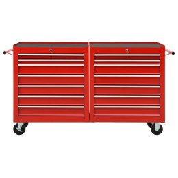 VidaXL Wózek narzędziowy z 14 szufladami, stalowy, czerwony