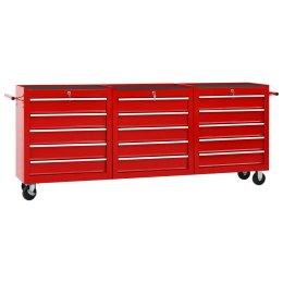 VidaXL Wózek narzędziowy z 15 szufladami, stalowy, czerwony