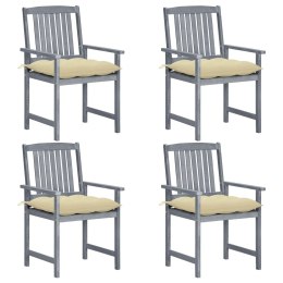 VidaXL Krzesła ogrodowe z poduszkami, 4 szt., szare, drewno akacjowe