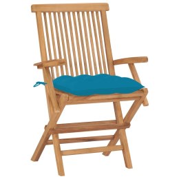 VidaXL Krzesła ogrodowe z jasnoniebieskimi poduszkami, 2 szt., tekowe
