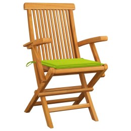 VidaXL Krzesła ogrodowe z jasnozielonymi poduszkami, 2 szt., tekowe