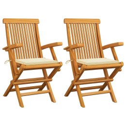 VidaXL Krzesła ogrodowe z kremowymi poduszkami, 2 szt., drewno tekowe
