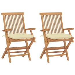 VidaXL Krzesła ogrodowe z kremowymi poduszkami, 2 szt., drewno tekowe