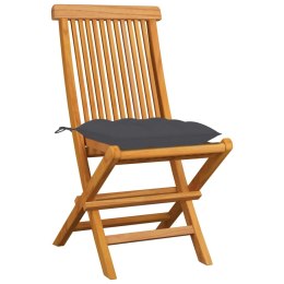 VidaXL Krzesła ogrodowe, antracytowe poduszki, 4 szt., drewno tekowe