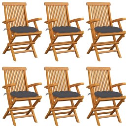VidaXL Krzesła ogrodowe, antracytowe poduszki, 6 szt., drewno tekowe