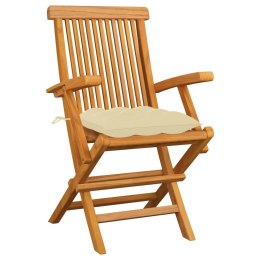 VidaXL Krzesła ogrodowe, kremowe poduszki, 3 szt., lite drewno tekowe