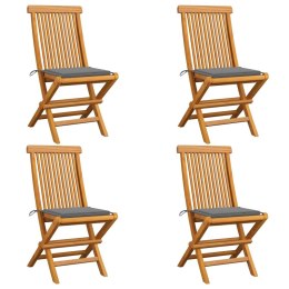VidaXL Krzesła ogrodowe z szarymi poduszkami, 4 szt., drewno tekowe