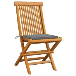 VidaXL Krzesła ogrodowe z szarymi poduszkami, 4 szt., drewno tekowe
