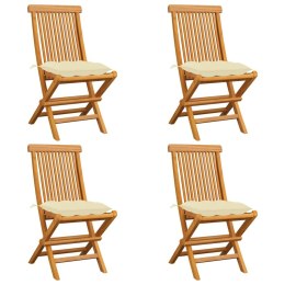 VidaXL Krzesła ogrodowe z kremowymi poduszkami, 4 szt., drewno tekowe