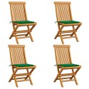 VidaXL Krzesła ogrodowe z zielonymi poduszkami, 4 szt., drewno tekowe