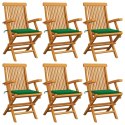 VidaXL Krzesła ogrodowe z zielonymi poduszkami, 6 szt., drewno tekowe