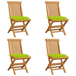 VidaXL Krzesła ogrodowe, jasnozielone poduszki, 4 szt., drewno tekowe