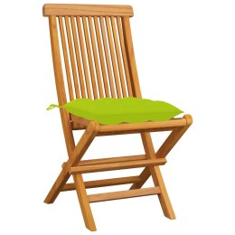 VidaXL Krzesła ogrodowe, jasnozielone poduszki, 4 szt., drewno tekowe