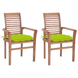 VidaXL Krzesła stołowe, 2 szt., jasnozielone poduszki, drewno tekowe