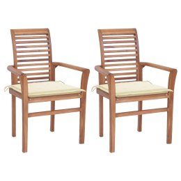 VidaXL Krzesła stołowe, 2 szt., kremowe poduszki, drewno tekowe