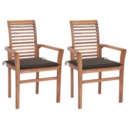 VidaXL Krzesła stołowe, 2 szt., poduszki taupe, lite drewno tekowe
