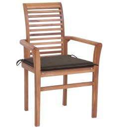 VidaXL Krzesła stołowe, 2 szt., poduszki taupe, lite drewno tekowe