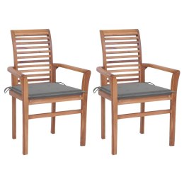 VidaXL Krzesła stołowe, 2 szt., szare poduszki, drewno tekowe