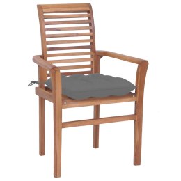 VidaXL Krzesła stołowe, 2 szt., szare poduszki, drewno tekowe