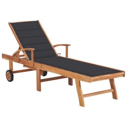 VidaXL Leżak z antracytową poduszką, lite drewno tekowe