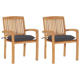 VidaXL Krzesła ogrodowe, 2 szt., antracytowe poduszki, drewno tekowe