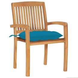 VidaXL Krzesła ogrodowe, 2 szt., jasnoniebieskie poduszki, tekowe