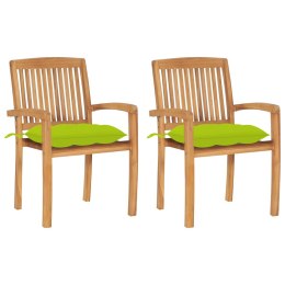 VidaXL Krzesła ogrodowe, 2 szt., jasnozielone poduszki, drewno tekowe