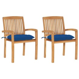 VidaXL Krzesła ogrodowe, 2 szt., niebieskie poduszki, drewno tekowe